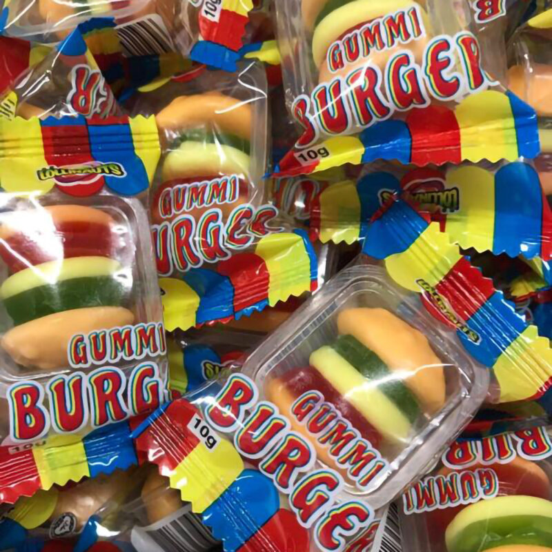Gummy Burgers Wrapped Lollies